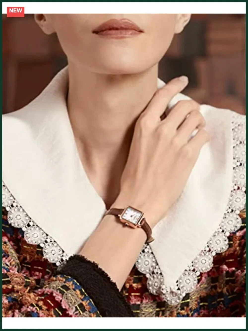 Vintage Mother of Pearl Dial Genuine Leather Strap Women's Watch